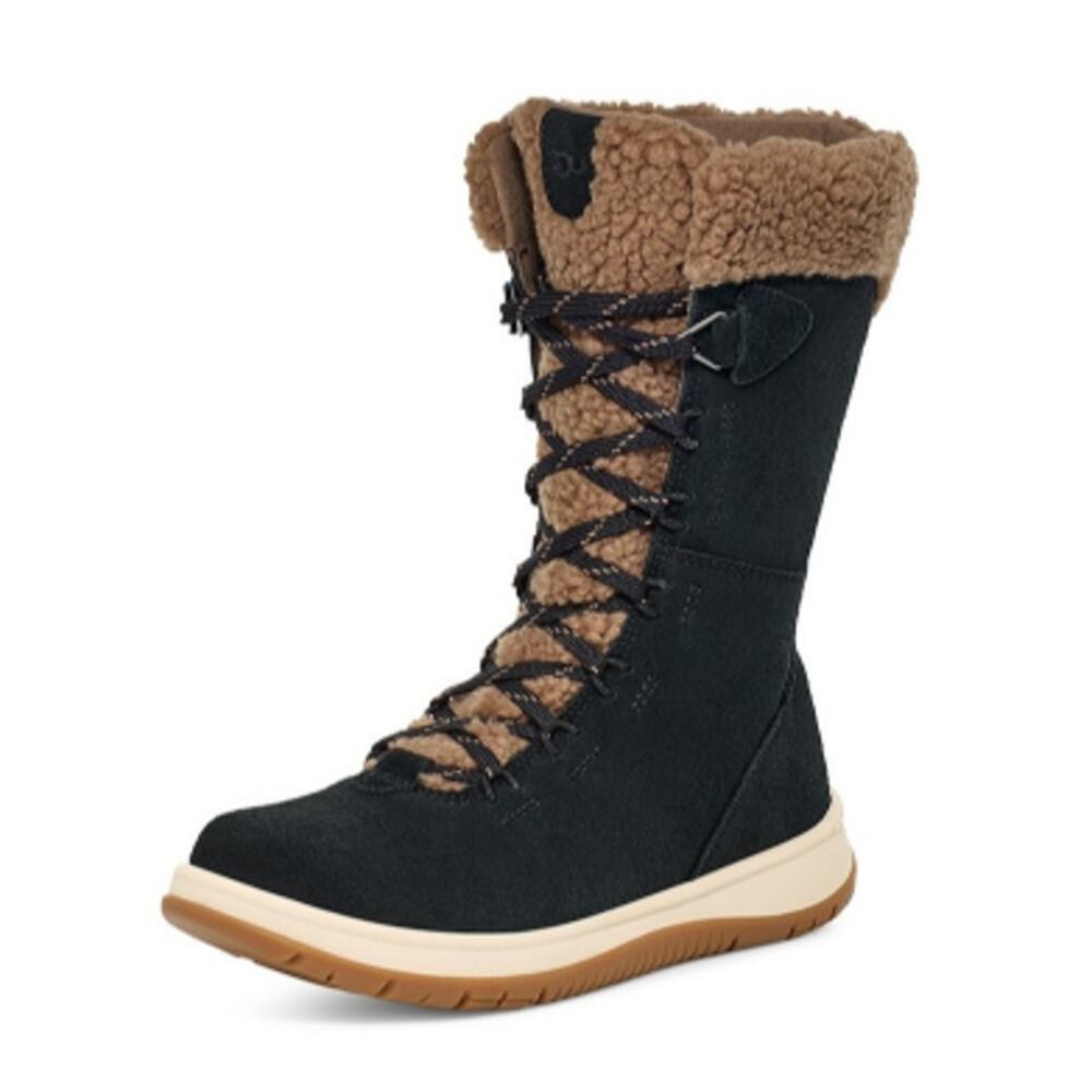 UGG Womens Lakesider Tall Winter Boots Size 5 EU 36 Black Suede Waterproof NWOB